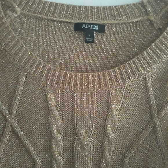 Apt 9 Sweater Top Womens Large Gold Metallic Sparkle Long Sleeves - Picture 3 of 11